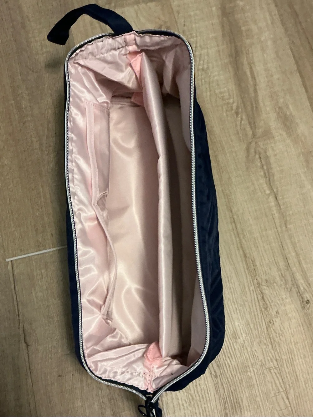 Navy Quilted Cosmetic Case with Pink Lining